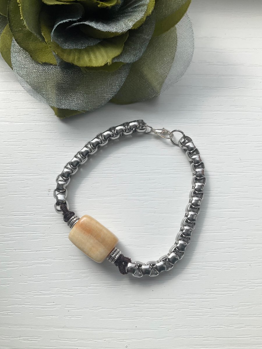 Natural Afghanistan jade bead Men's bracelet 19cm