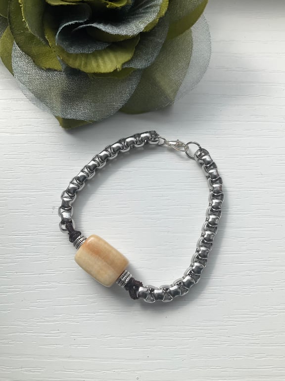 Natural Afghanistan jade bead Men's bracelet 19cm