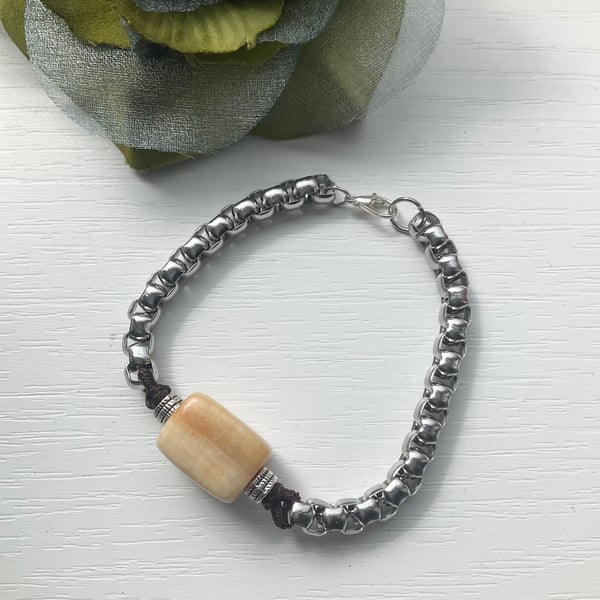 Natural Afghanistan jade bead Men's bracelet 19cm