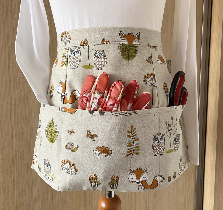 Fox and Owl Gardening apron, Handmade in the UK