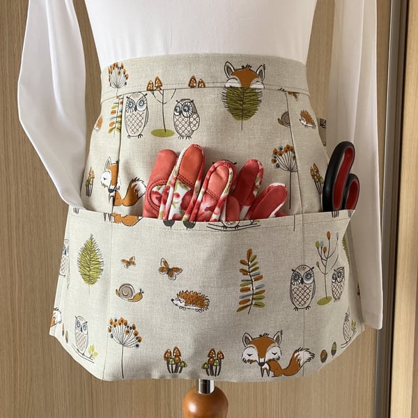 Fox and Owl Gardening apron, Handmade in the UK