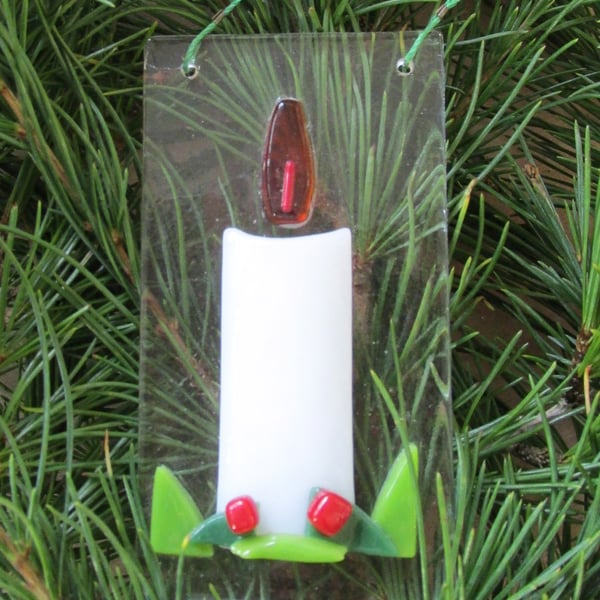Fused Glass Xmas Candle Tree Decoration