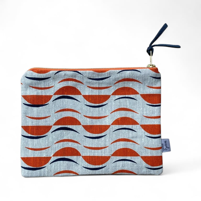 Hand printed zip pouch - Maronti blue