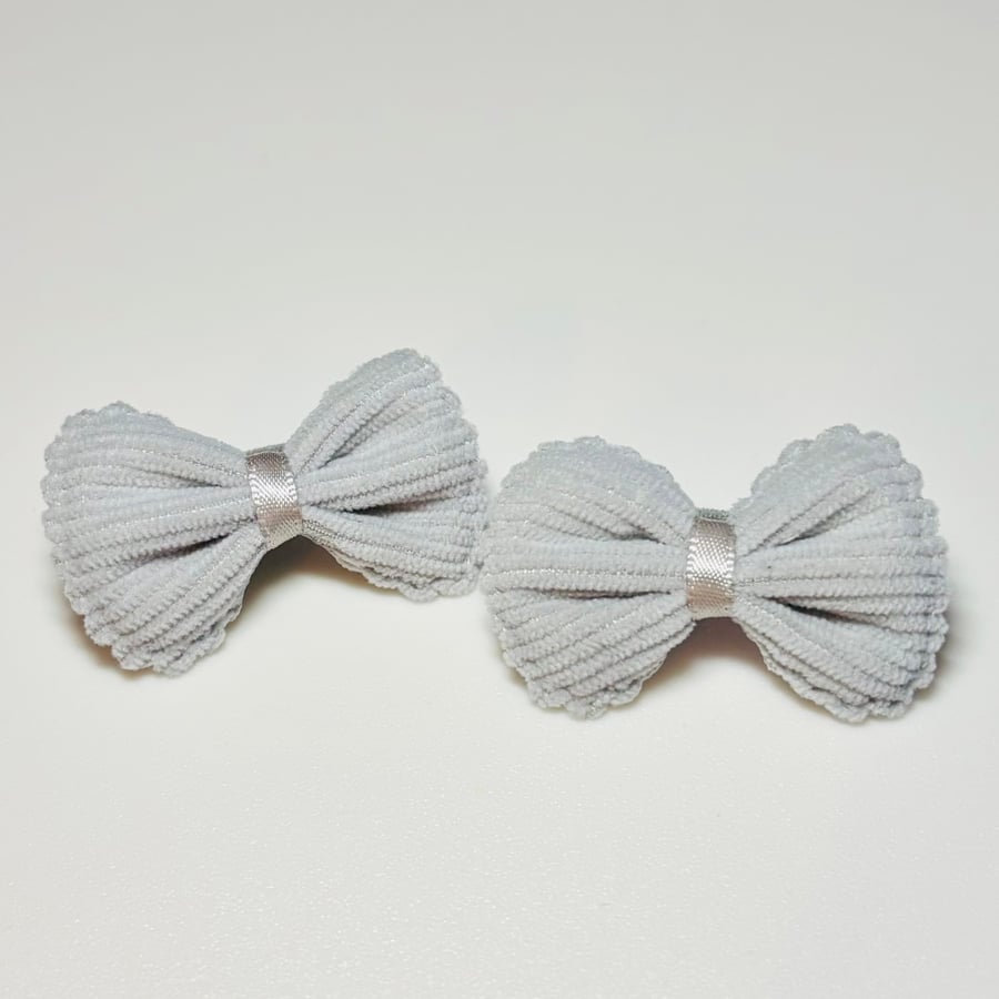 Corduroy Grey Bow Hair bobbles 