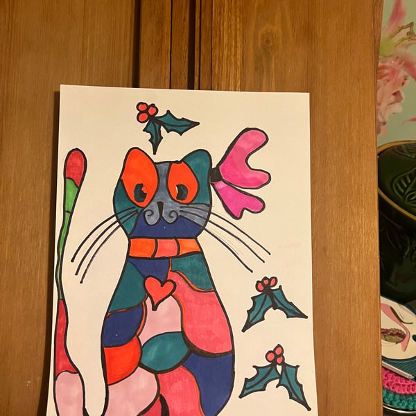 Xmas Cat Fairy Drawing