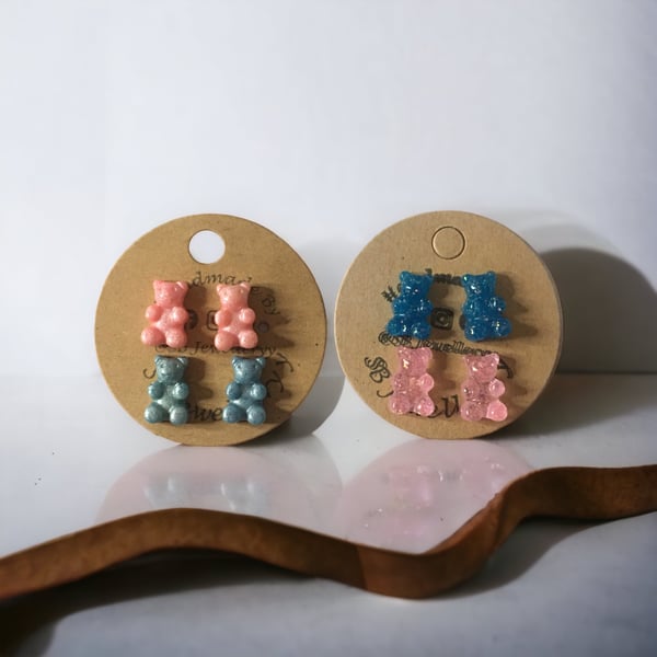 (Gender Reveal) Handmade Resin Teddy Bears Studs 