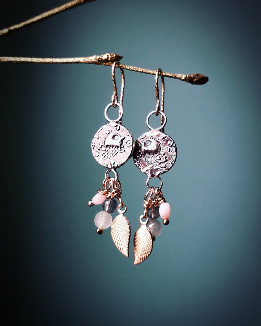 Little Folklore Birds - Fine Silver and Gold Filled Earrings 