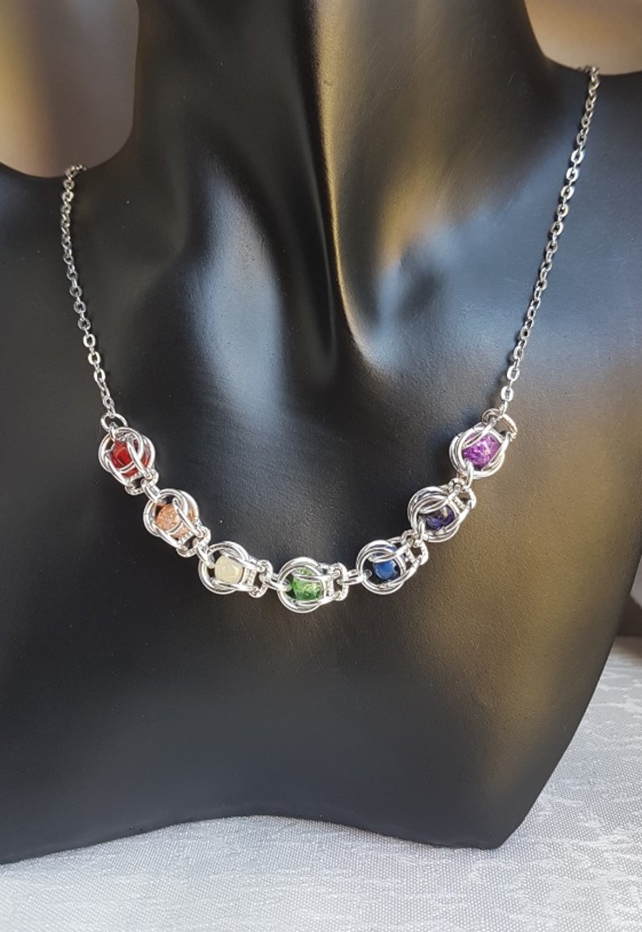 Gorgeous Captive Bead Rainbow Necklace