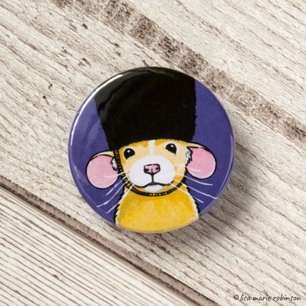 Dumbo Rat wearing a Bearskin Hat Button Badge - 38mm