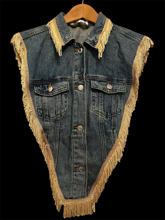Upcycled Denim Fringe Shoulder Capelet Western Boho One of a Kind