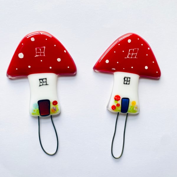 Fused glass mushroom fairy house garden stake plant pot decorations 