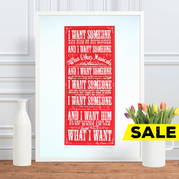 Liz Lemon 30 Rock What I Want Hand Pulled Limited Edition Screen Print