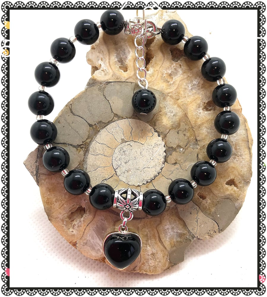 OOAK Black Onyx gemstone bangle style bracelet 