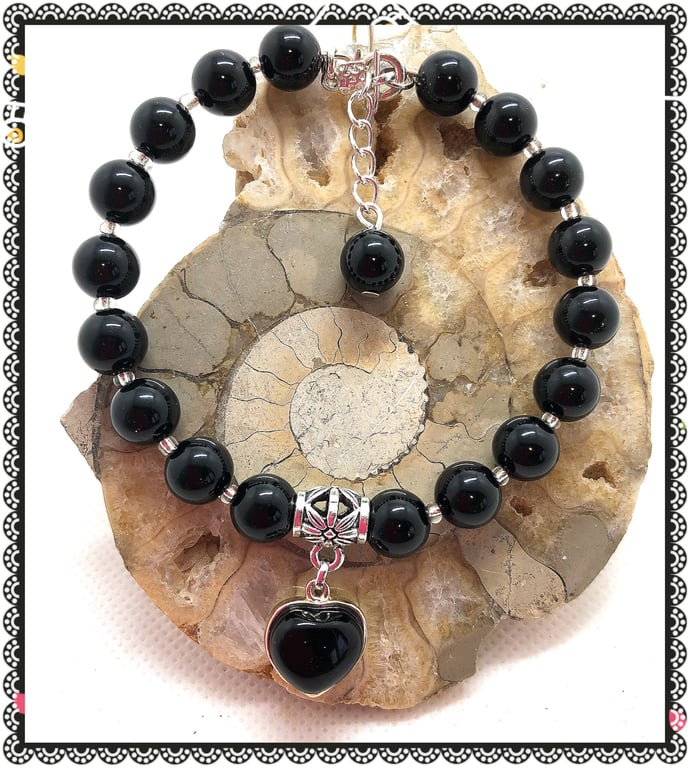 OOAK Black Onyx gemstone bangle style bracelet 