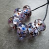 lampwork glass beads, blue and purple frit