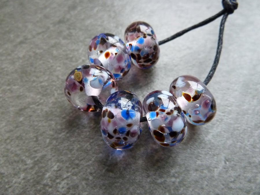 lampwork glass beads, blue and purple frit