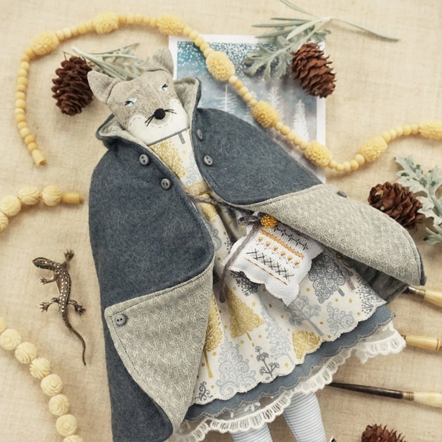 Sanan, A Silver Christmas Fox in Frosted Forest Colours