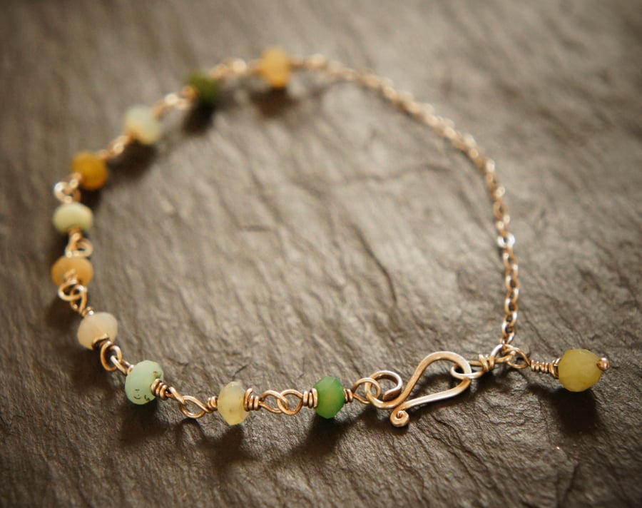 Green Peruvian Opal and Silver Bracelet