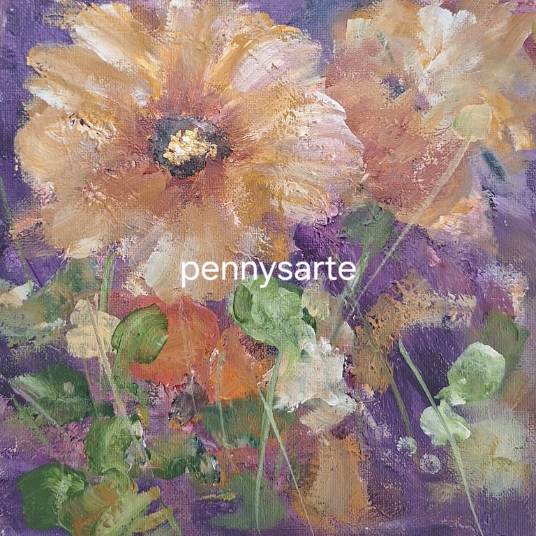 Original Textured Floral Acrylic Painting - 20cm x 20cm