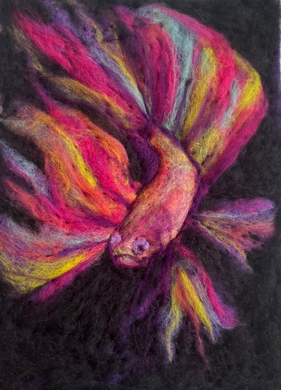 Vibrant Betta Fish wool painting needle felt wall art