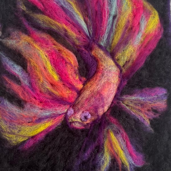Vibrant Betta Fish wool painting needle felt wall art