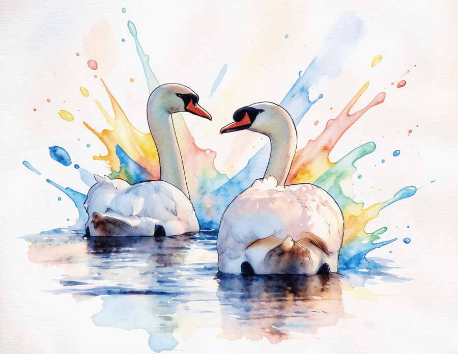 Swan Couple Greeting Card A5