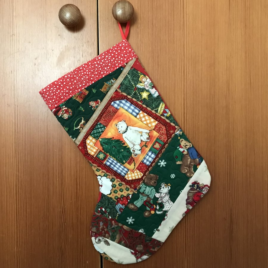 Christmas stocking teddy bear and patchwork