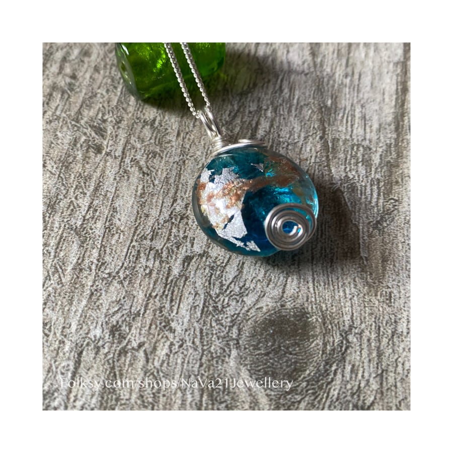 SOLD—Blue lampwork glass bead pendant- REF: TP 120921