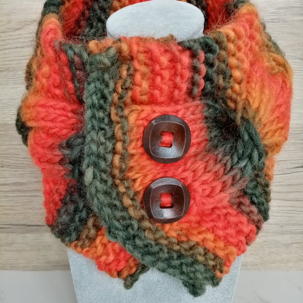 Cable knit neck warmer in deep orange