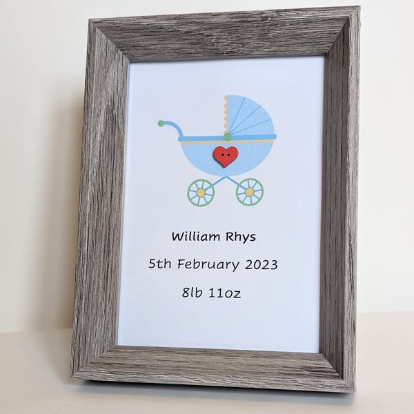 New baby boy personalised information in a 7 x 5 frame inch frame 