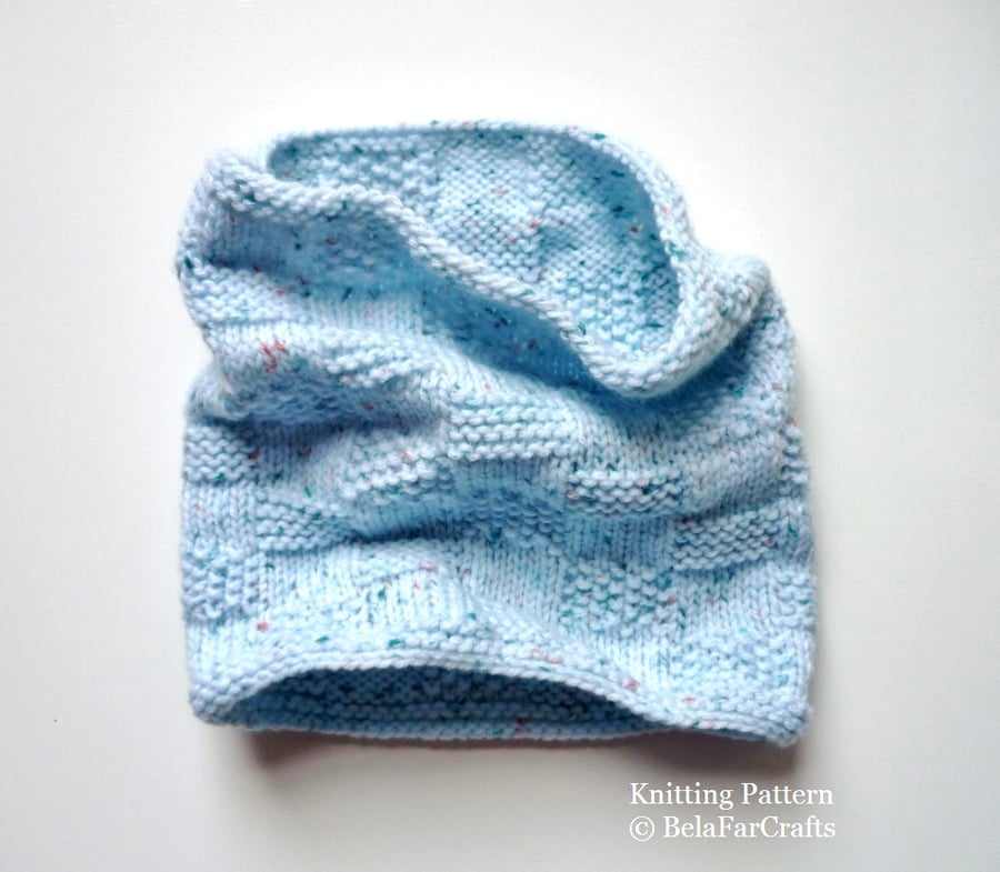 KNITTING PATTERN - Baby Squares Cowl - Beginners knitting project