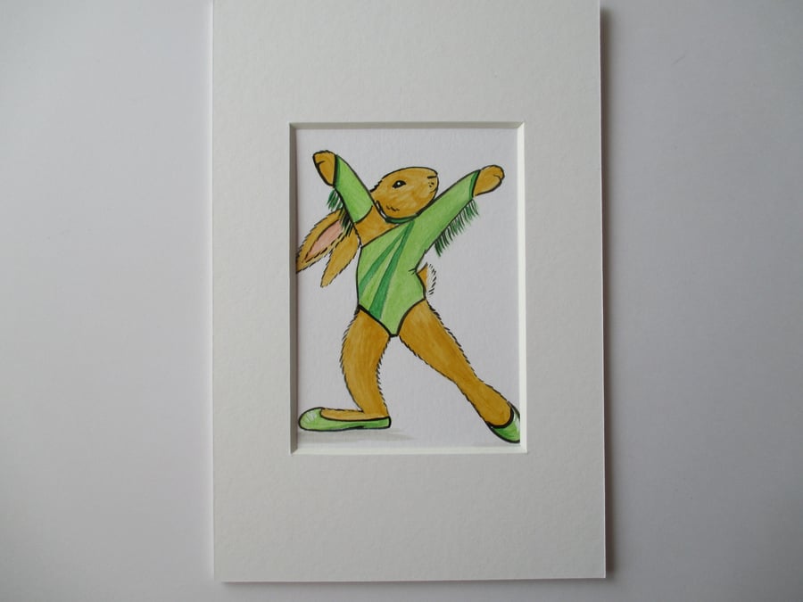 SALE ACEO Bunny Rabbit Disco Dancing Dancer Miniature Original Painting 