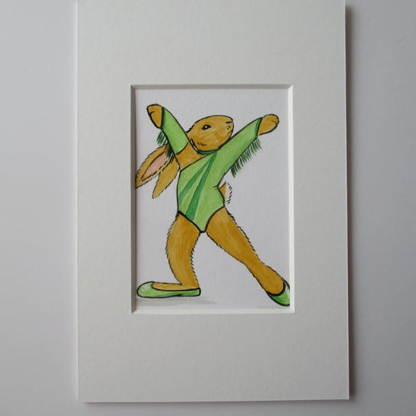 SALE ACEO Bunny Rabbit Disco Dancing Dancer Miniature Original Painting 