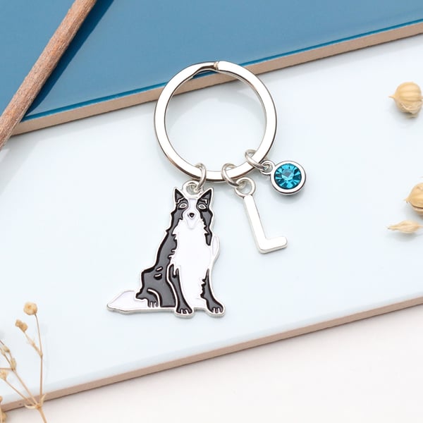 Personalised Border Collie Keyring - Dog Lover Gift, Custom Pet Present, 