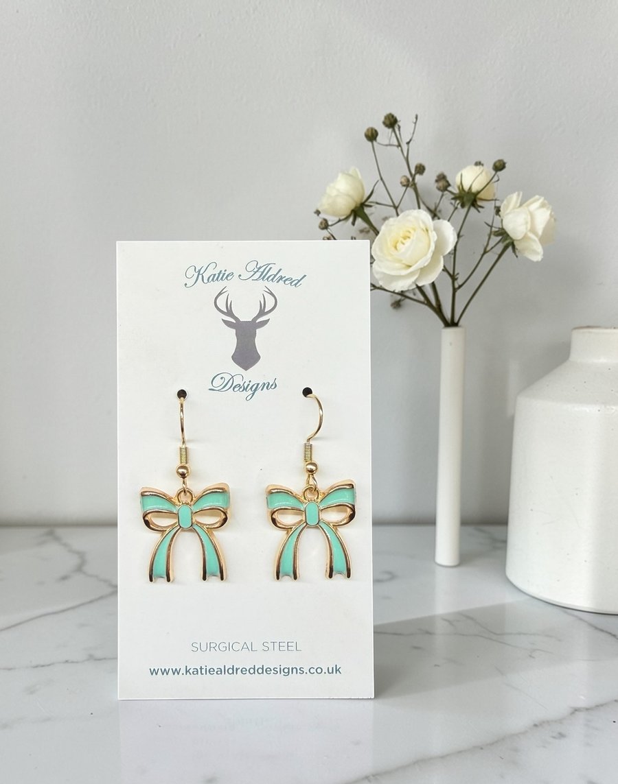 Charm Earrings - Turquoise Bow