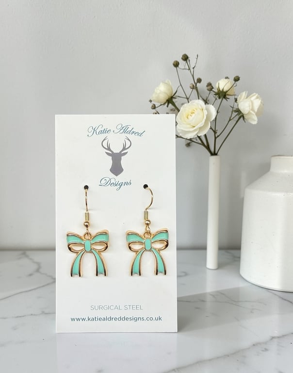 Charm Earrings - Turquoise Bow