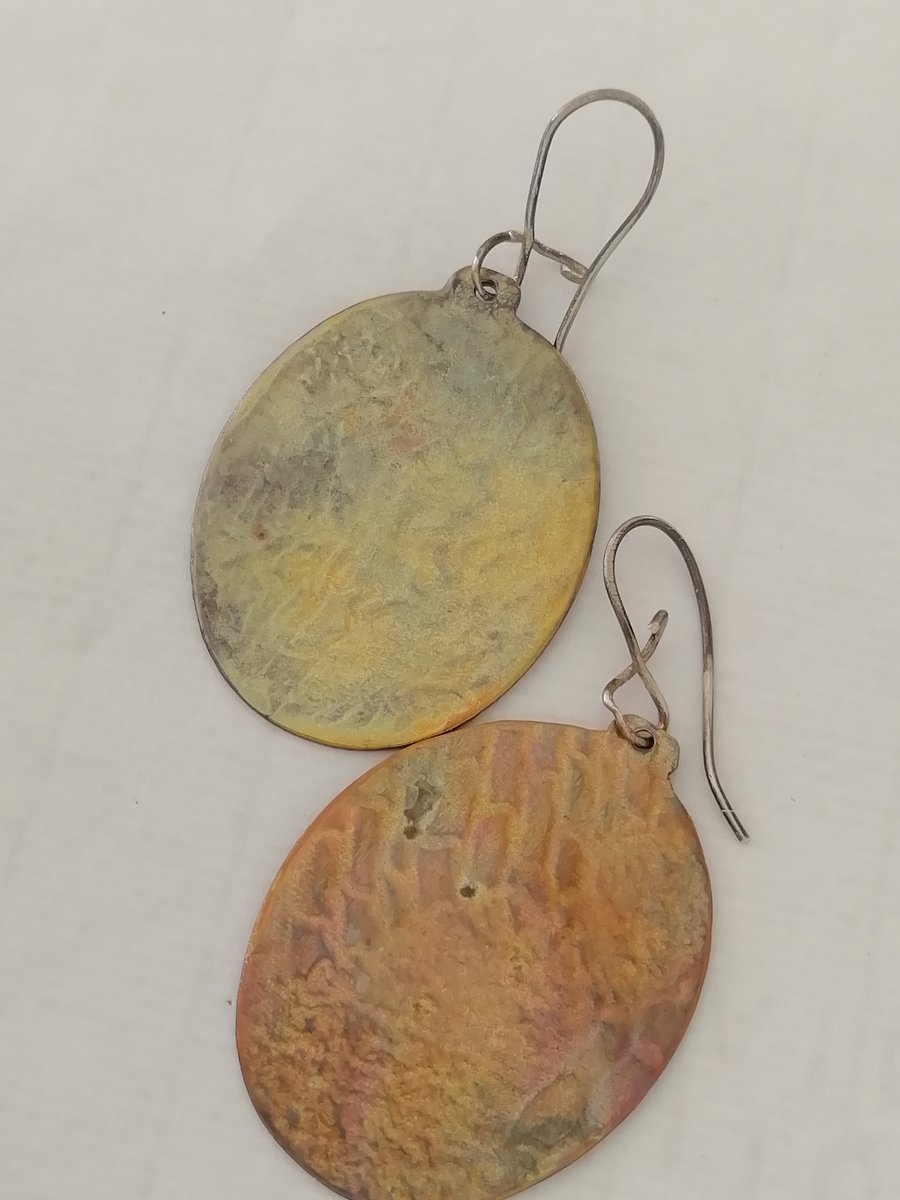 Large Copper Oval Textured Earrings by Patsy at MidasTouch Jewels