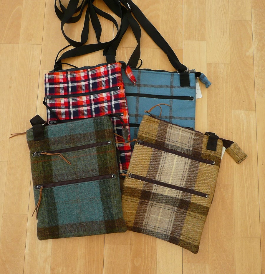 Crossbody bag zip top bag wool tweed bag messenger bag shoulder bag