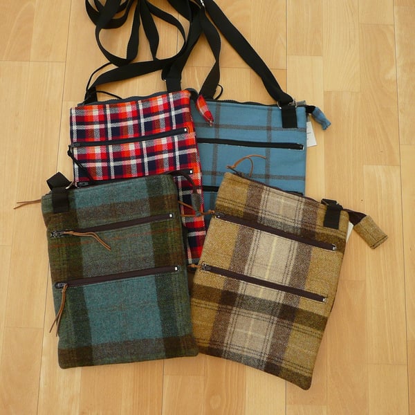 Crossbody bag zip top bag wool tweed bag messenger bag shoulder bag