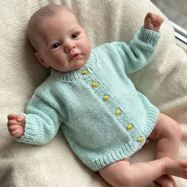 Hand Knitted Baby Cardigan in Duck Egg Blue, Unisex Newborn Knitwear 0-3 Months