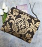 Pouch Bag, toiletry bag, sleeve - brown and gold damask (incl P&P)