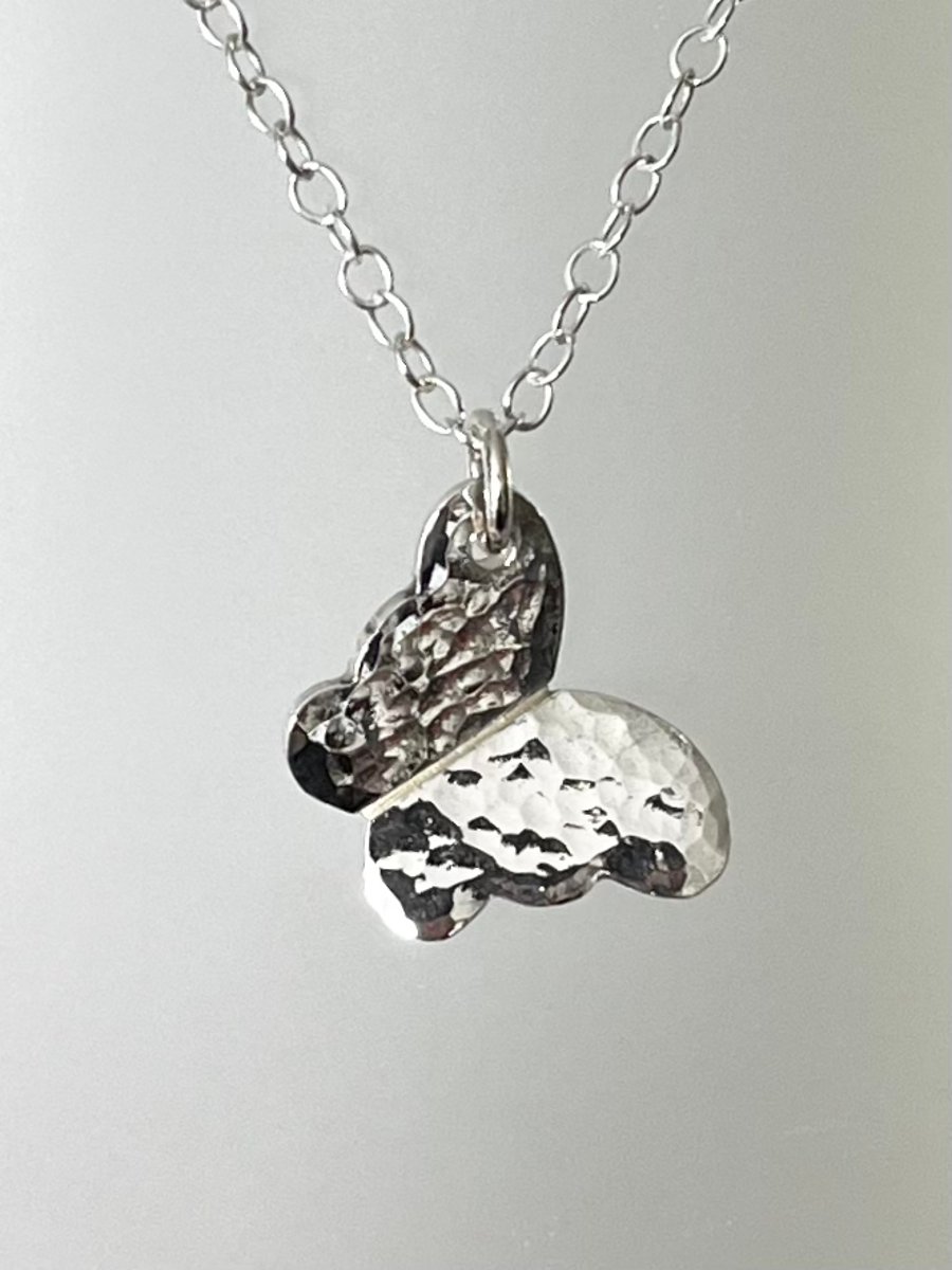 Hammered Butterfly Sterling Silver Pendant Necklace