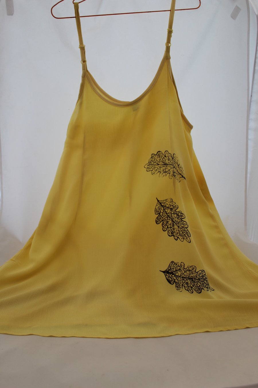 Yellow sun dress, Vintage 90's Ladies oak leaf print,Re worked, upcycled dress