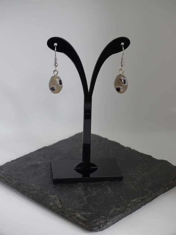 Grey Glass Bead Earrings