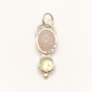 Rose Quartz and Prehnite Silver and Gold Pendant 