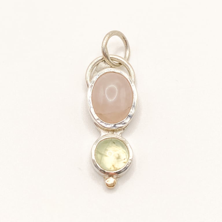 Rose Quartz and Prehnite Silver and Gold Pendant 