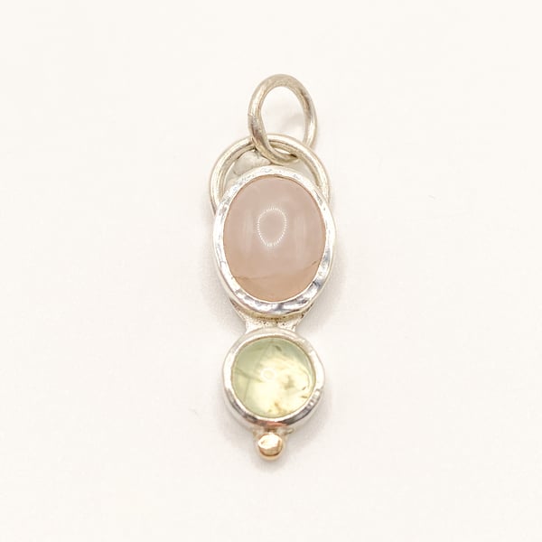 Rose Quartz and Prehnite Silver and Gold Pendant 