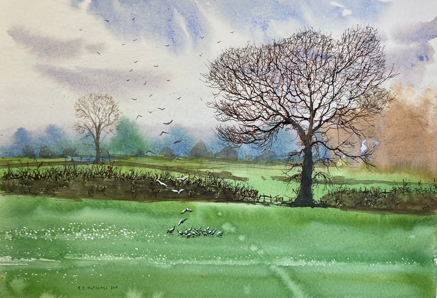 Battersby fields en plein air 2019 (original watercolour and ink painting)  