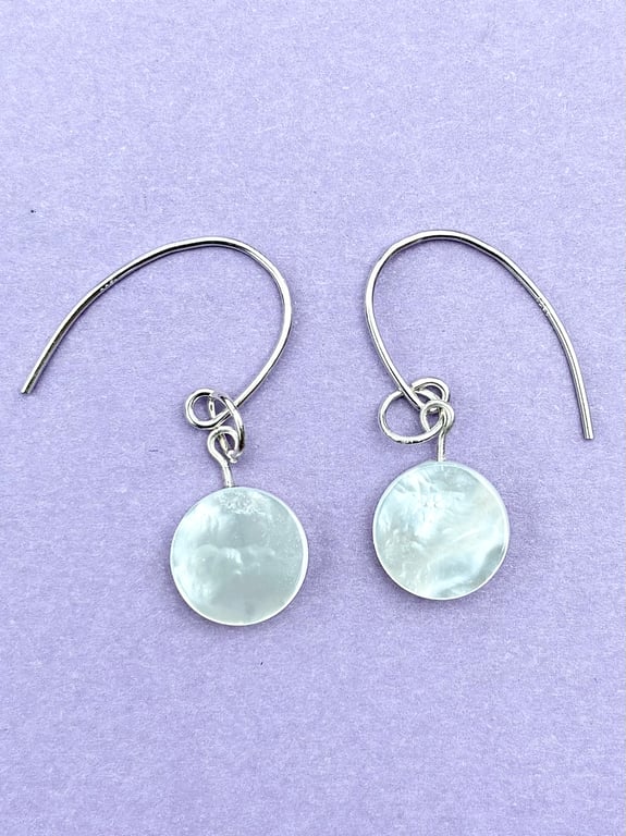 Round Disc Mother of Pearl and Sterling Silver Earrings