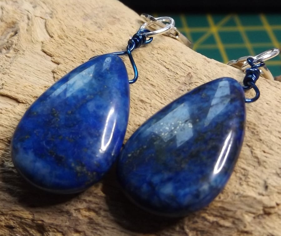 Lapis lazuli 4cm drop earrings with sterling silver lever back